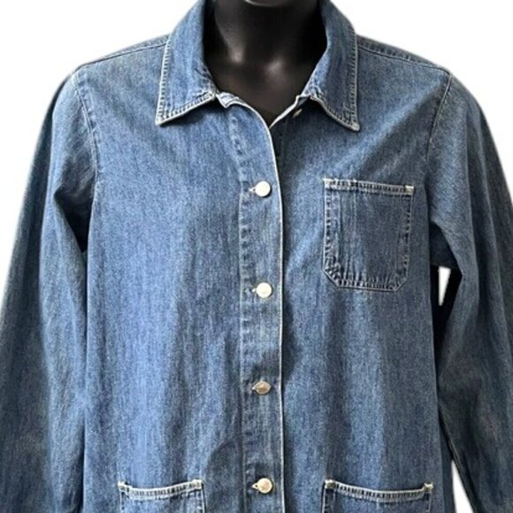 Vintage Maurices Lightweight Blue Denim 100% Cotton Chore Jacket Size Large - Picture 2 of 9